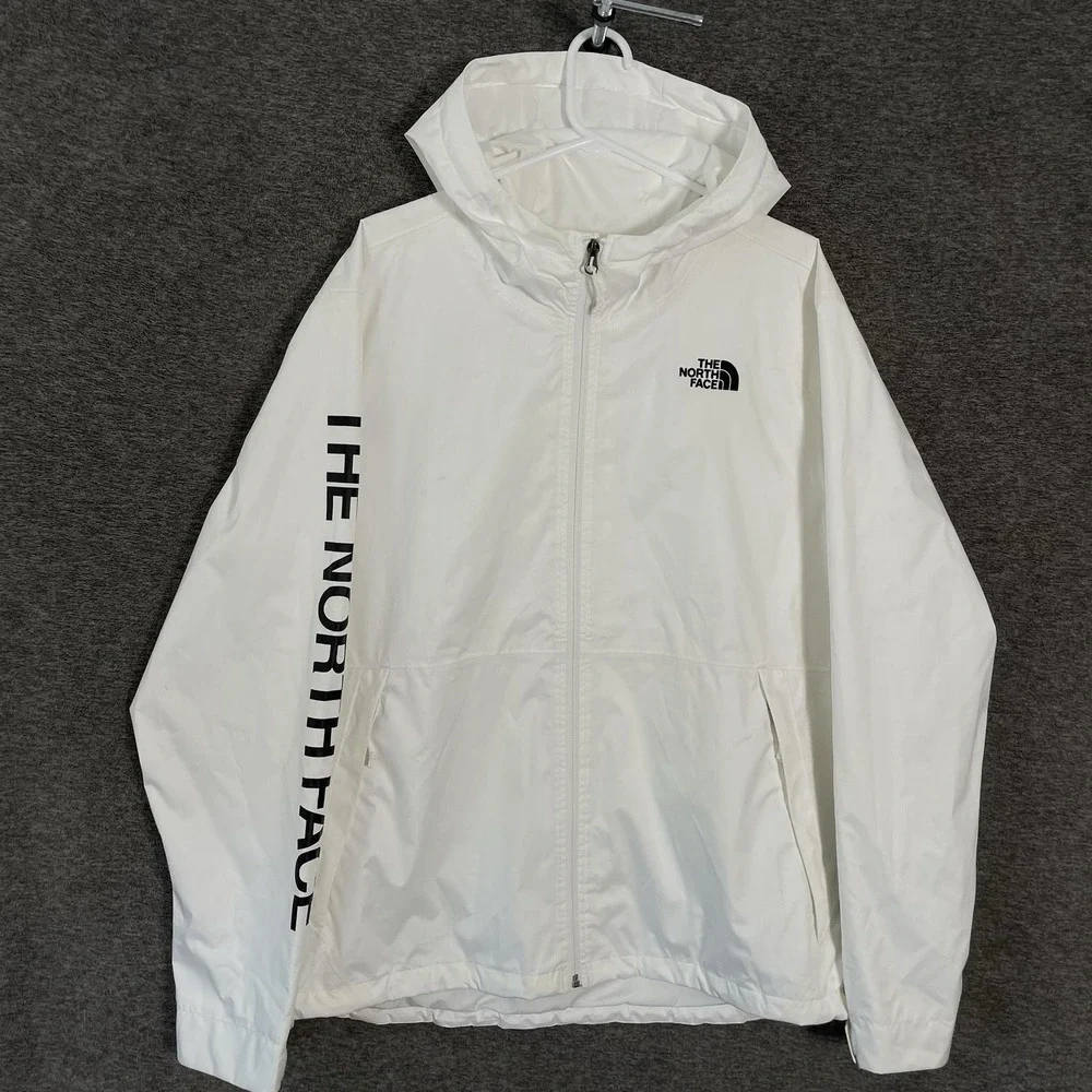 The North Face DryVent Jacket Mens XL White Hooded Windbreaker Full Zip Logo
